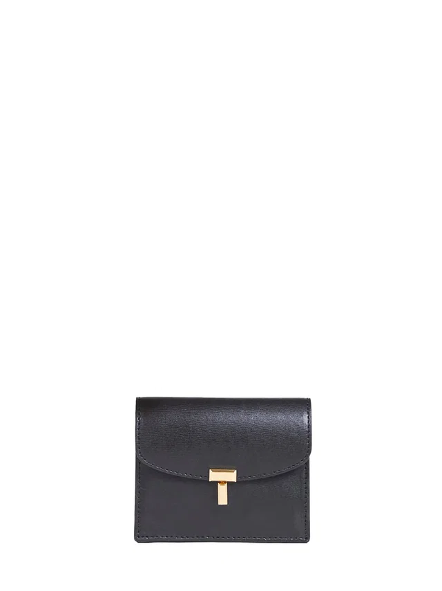TOTEME T-Lock Leather Card Case — Black Calf Cases in Black Leather from HEWI