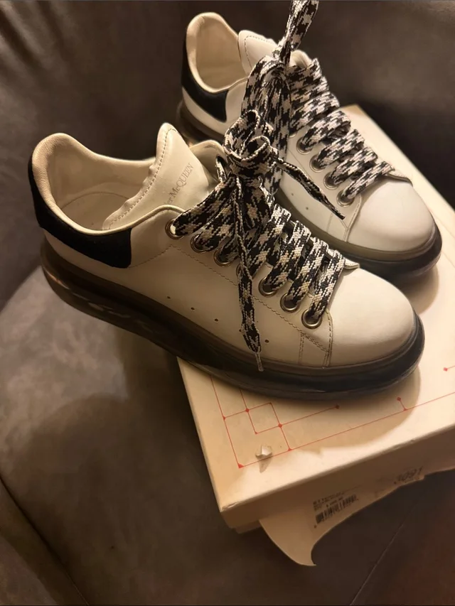 Alexander McQueen White Leather Sneakers With Black Accents in white|black Leather from Poshmark