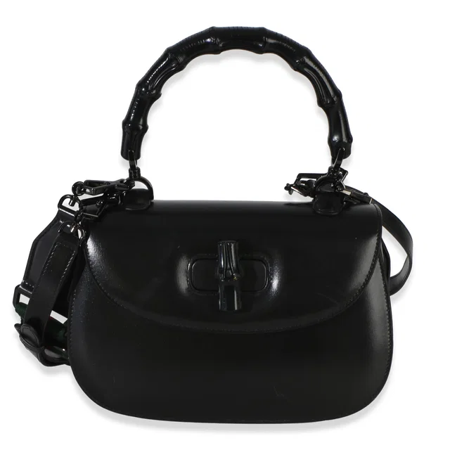Gucci Black Monochrome Boarded Dyana Lux Medium Bamboo 1947 Top Handle Bag in Black Leather from myGemma
