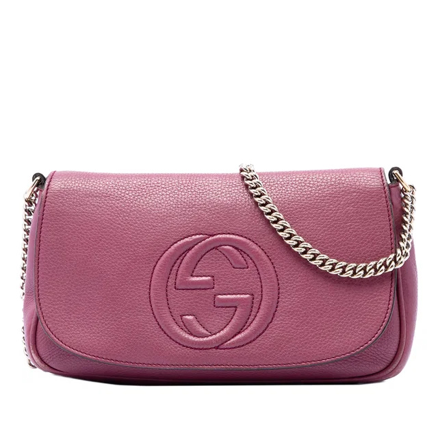 Pink Gucci Medium Calfskin Soho Chain Flap Crossbody in Pink Calfskin from Designer Revival