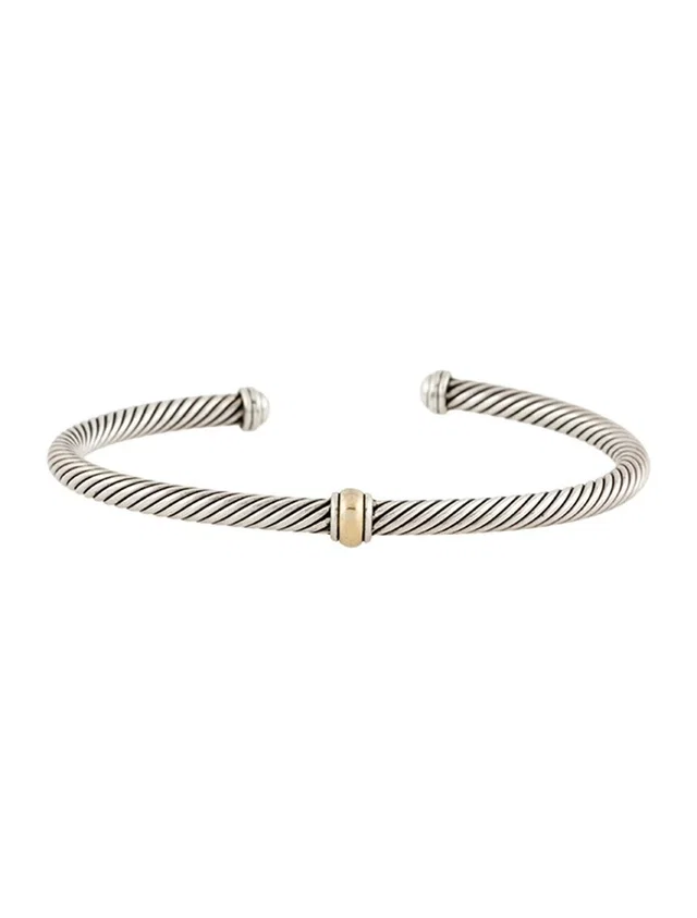 David Yurman Sterling Silver Classic Cable Gold Station Cuff Bracelet in gold|silver|gray from Poshmark