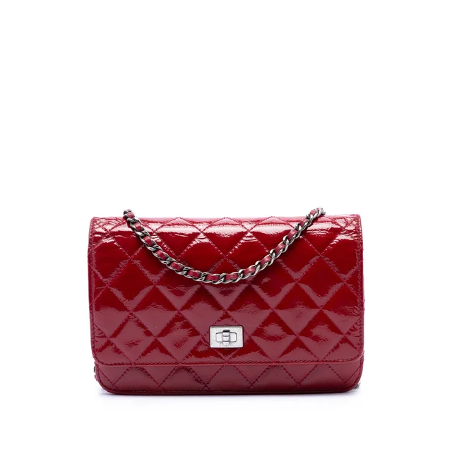 Red Chanel Quilted Patent Reissue 2.55 Wallet On Chain Crossbody Bag in Red Patent leather from Designer Revival