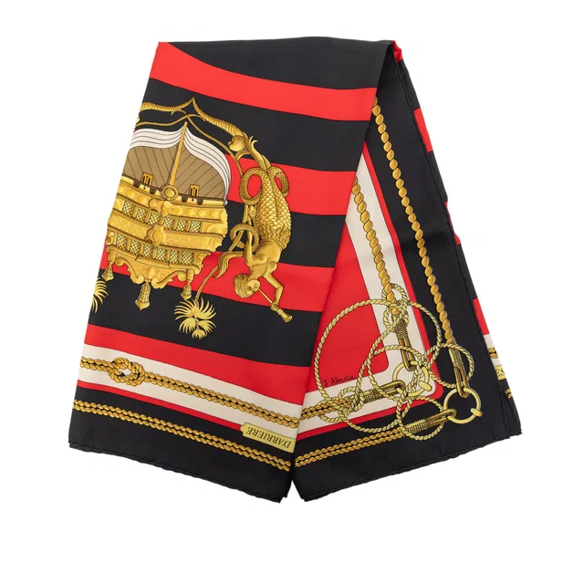 Black Hermès Chateaux D Arriere Silk Scarf 90 Scarves in Black Silk from Designer Revival
