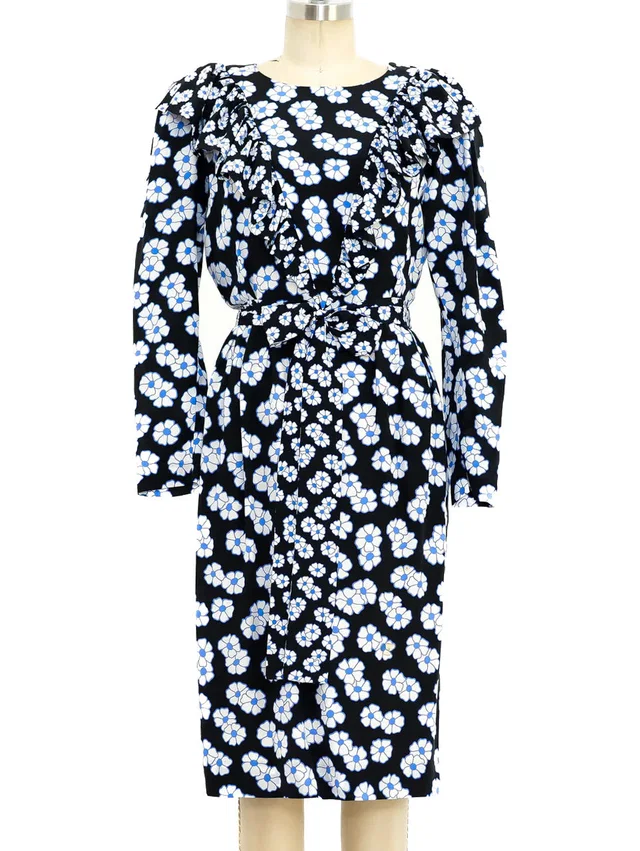 Saint Laurent Floral Ruffle Dress in Silk from Arcade Vintage