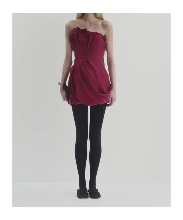 Magda Butrym Asymmetric pleated silk bubble mini dress in red, photo 4 of 6 from SENSER