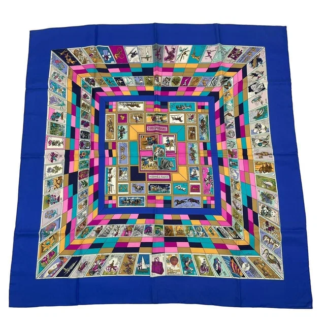 Hermès Scarf Carre 90 Silk Correspondance Stamp Horse Pattern Multicolor in Multicolor Silk from The Reluxe