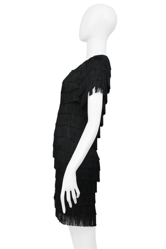 Balenciaga By Ghesquiere Black Fringe Mod Style Mini Dress in Black from Resurrection Vintage, photo 6 of 8