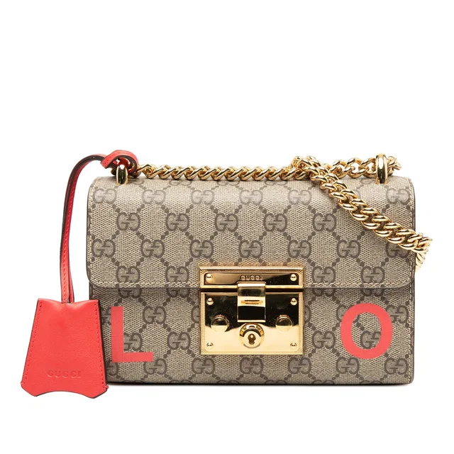 Beige Gucci Small GG Supreme Love Padlock Crossbody Shoulder Bag in Beige Coated canvas from Designer Revival