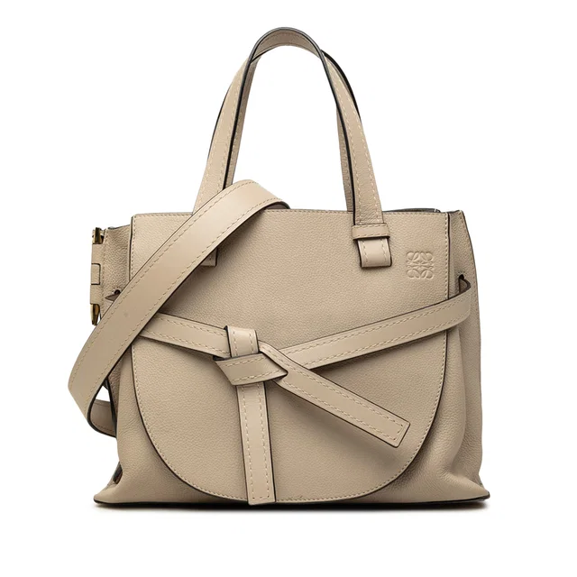 Beige LOEWE Small Leather Gate Top Handle Satchel in Beige Leather from Designer Revival