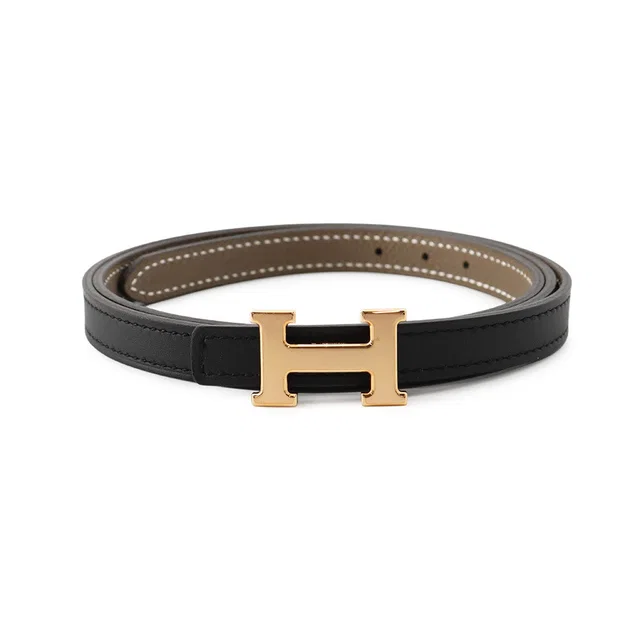 Hermès Belt buckle mini H & reversible belt 13 Size 85 Black/Etoupe Epsom Swift Leather in Black Epsom leather from GALLERY RARE