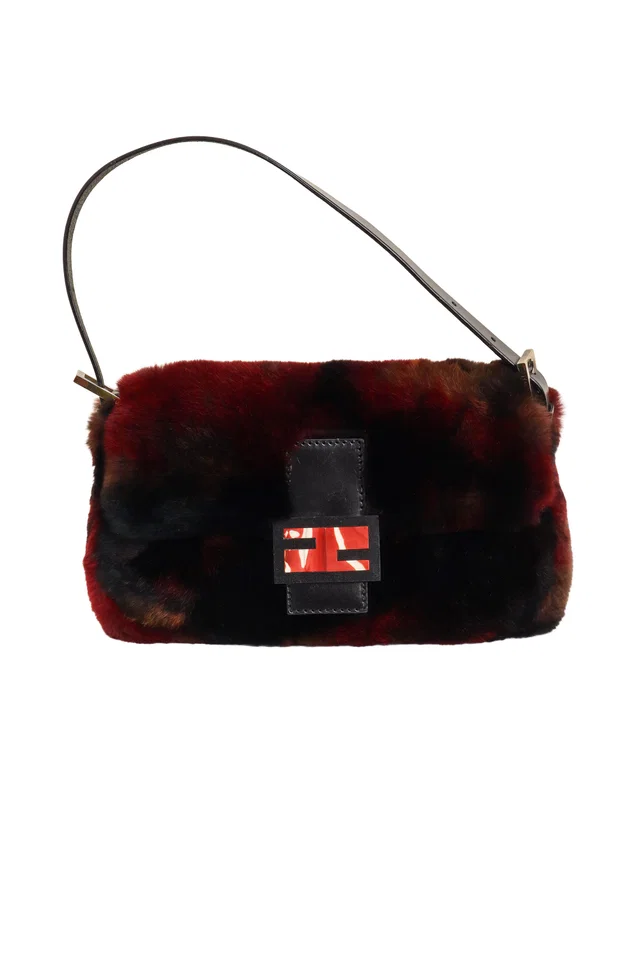 Fendi 2000 Beaver Fur Marbled Baguette in Leather from Recess LA
