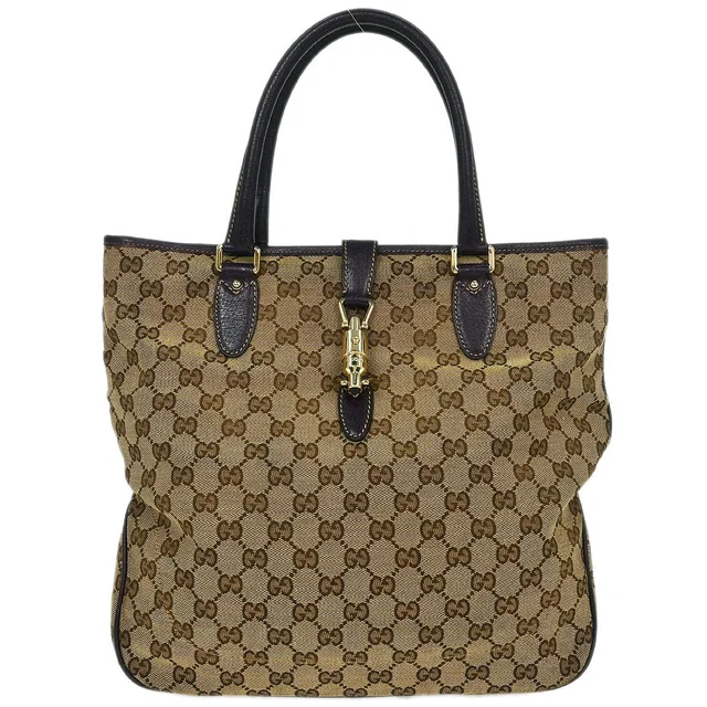 Gucci Brown Beige New Jackie Tote Bag in Brown Canvas from AMORE Vintage Tokyo