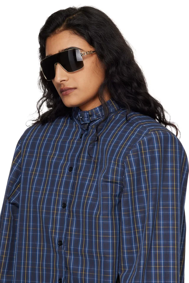 Gold 'Gucci Block' Bending Mask Sunglasses, photo 4 of 4 from SSENSE