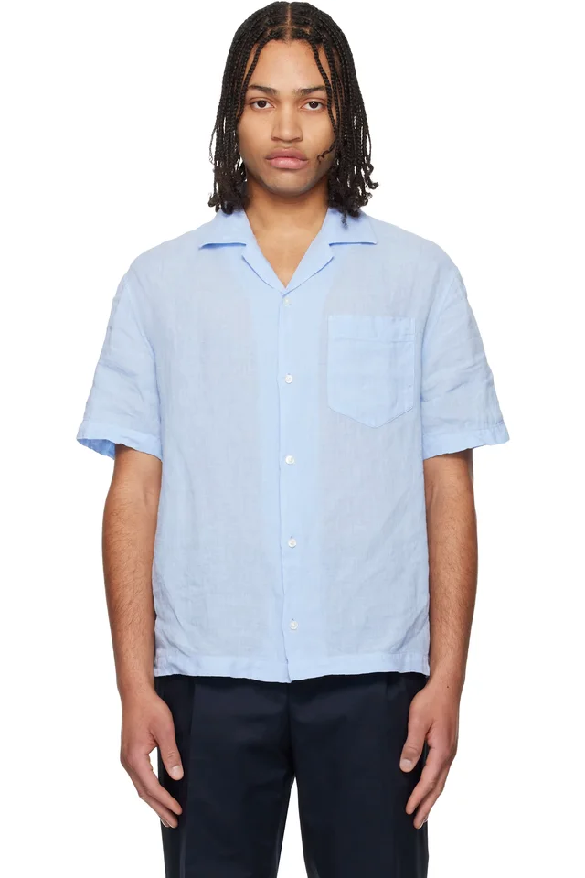 Hugo Blue Camp Collar Shirt, image 1 of 1 from SSENSE