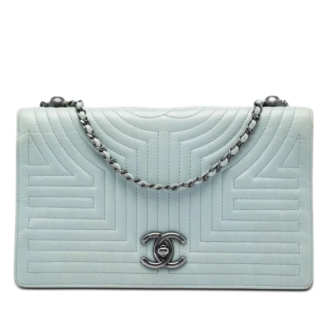 Blue Chanel Medium Quilted Calfskin Korean Garden Flap Crossbody Bag in Blue Calfskin from Designer Revival