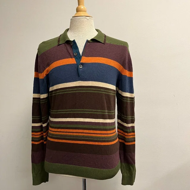 Dolce & Gabbana Knit Polo Shirt Sweater Johnny Collar Stripes L Blue Brown in blue|brown|red from Poshmark