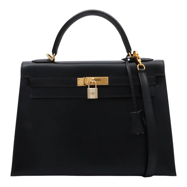 Hermès Kelly 32 in black, manufactured in 2004 in Black Box leather from VINTAGE QOO TOKYO