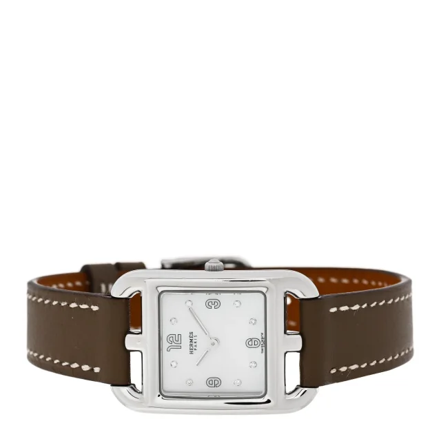 Hermès Stainless Steel Swift Diamond Mother of Pearl 23mm Cape Cod Quartz Watch Etoupe in Taupe Swift leather from FASHIONPHILE, photo 2 of 5