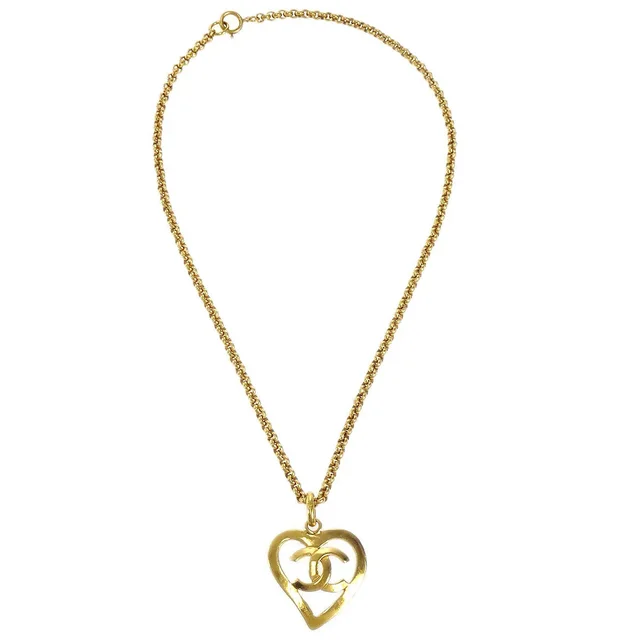 Chanel 1995 Gold CC Heart Cutout Pendant Necklace in Gold from AMORE Vintage Tokyo