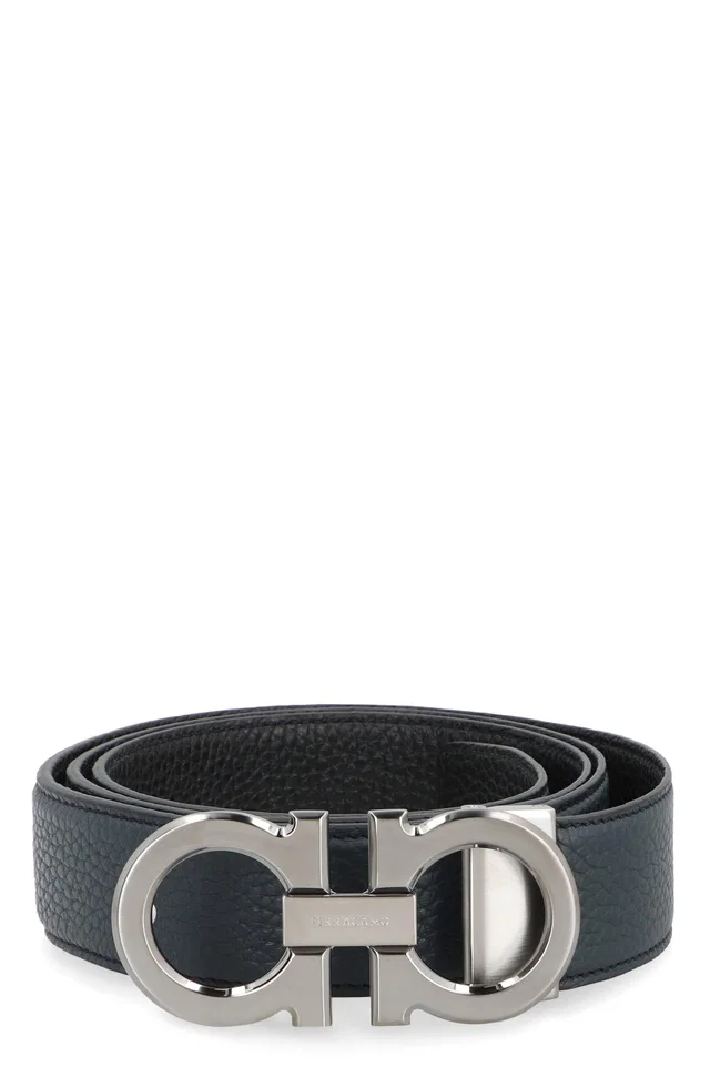 Ferragamo Gancini Belt — Black Calfskin in Black Calfskin from HEWI