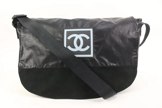 Chanel XL Black Sports Logo CC Messenger Crossbody Bag in Black Nylon from Bagriculture