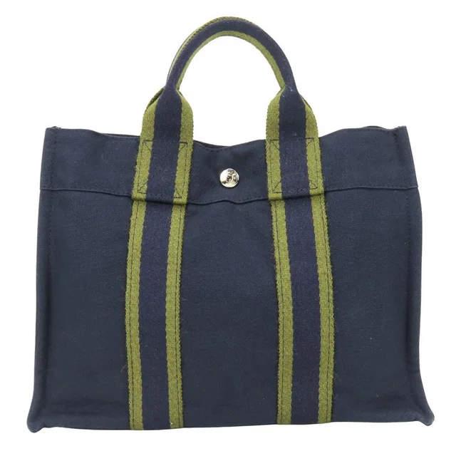 Hermès Tote Bag Fourre Tout PM Canvas Navy Olive Daily Use in Navy Canvas from The Reluxe