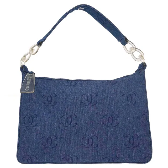 Chanel 2002-2003 Blue Denim Acrylic Chain Shoulder Bag in Blue Denim from AMORE Vintage Tokyo