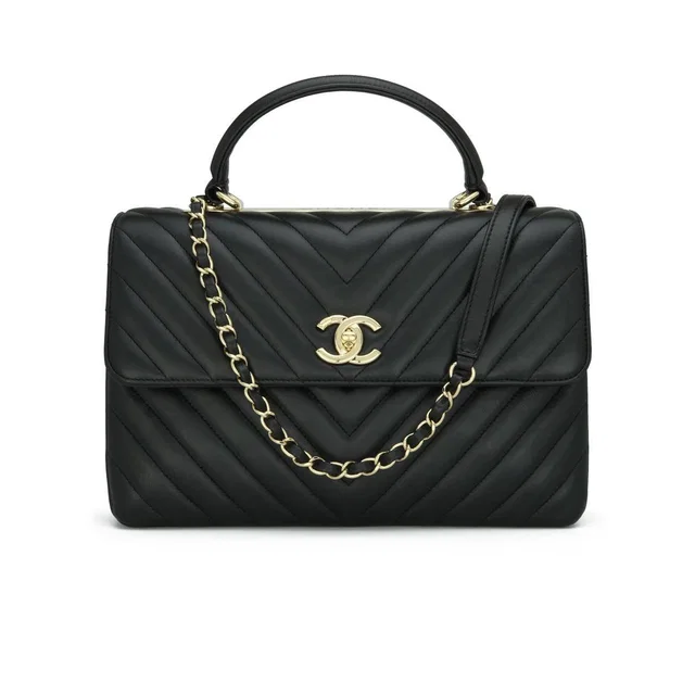 Chanel Black Chevron Trendy Top Handle Bag in Black Lambskin from HEWI