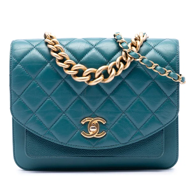 Blue Chanel Small Quilted Calfskin and Caviar Chain Handle Flap Satchel in Blue Caviar leather from Designer Revival