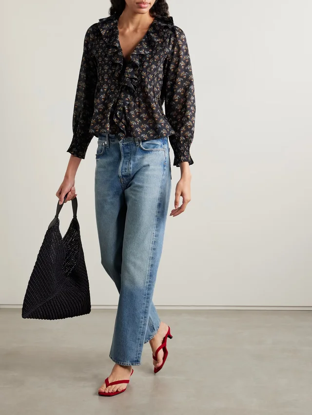 DÔEN Hardy ruffled pintucked floral-print organic cotton-voile blouse in Black, photo 2 of 2 from NET-A-PORTER (Canada)