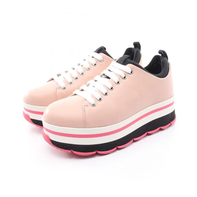 Prada Sneakers Platform Pink Leather in Pink Leather from The Reluxe