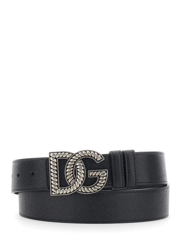 Black Belt with Logo Plate on the Front in Leather for Men in Black, image 1 of 1 from Gaudenzi Boutique