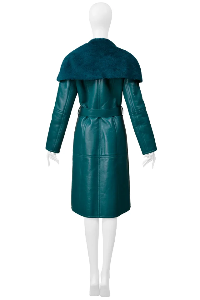 Balenciaga Green Leather Shearling Coat With Belt 2019 in Green Leather from Resurrection Vintage, photo 5 of 8