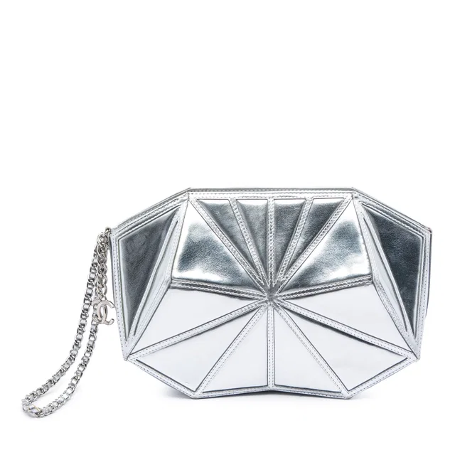 Silver Chanel Metallic Lambskin Midnight Swim Wristlet Clutch in Silver Lambskin from Designer Revival