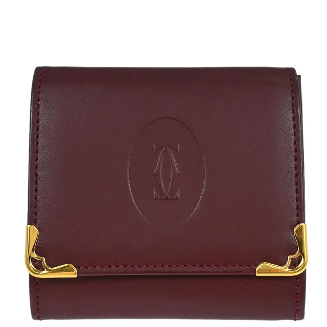 Must de Cartier Bordeaux Coin Purse Wallet in Burgundy Leather from AMORE Vintage Tokyo