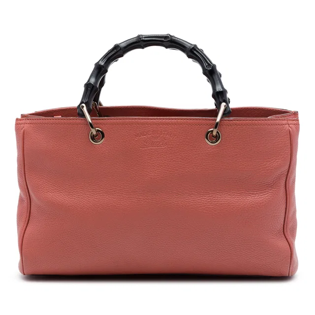 Pink Gucci Medium Calfskin Bamboo Shopper Satchel in Pink Calfskin from Designer Revival