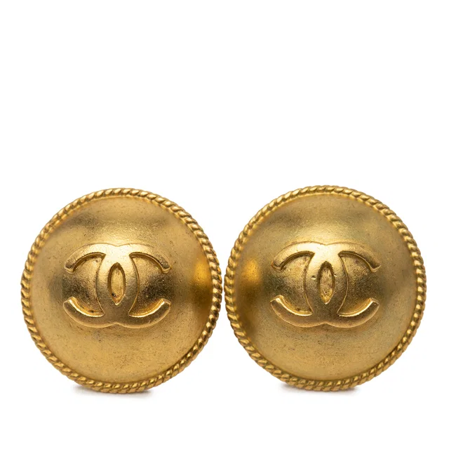 Gold Chanel CC Gold Plated Round Clip On Earrings in Gold from Designer Revival
