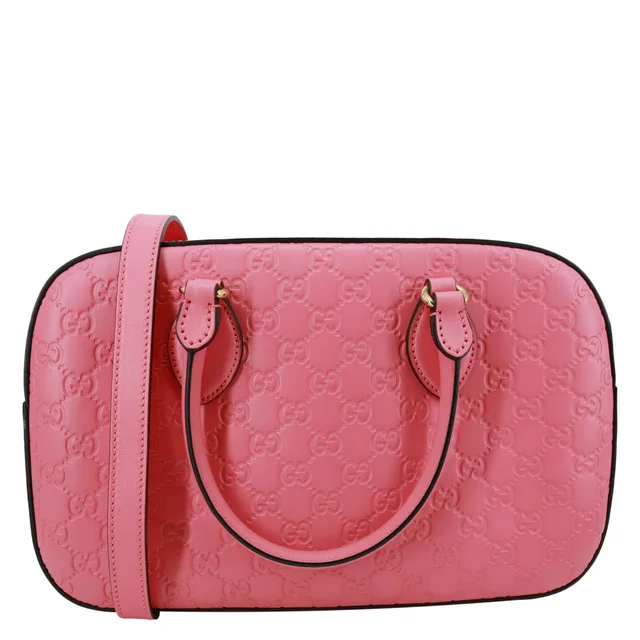 Gucci GG Signature Leather Boston Bag Pink 428225 in Pink Leather from Dallas Designer Handbags