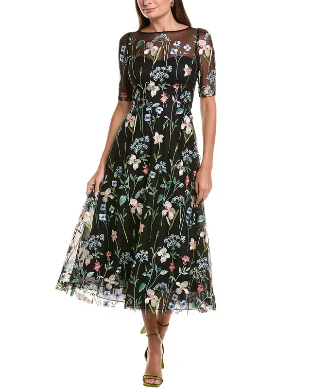 Teri Jon by Rickie Freeman Embroidered Tulle Dance Dress in //asset1.ruecdn.com/images/sw/145274/1452746758_RLSW_black multi.jpg, image 1 of 1 from Rue La La