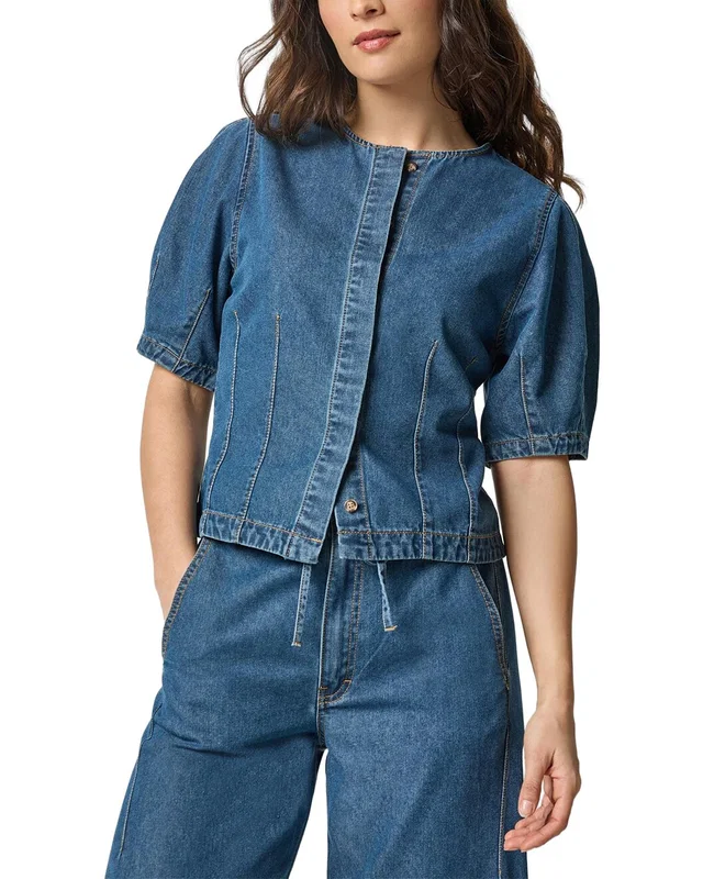 Lilla P Denim Full Sleeve Seamed Top, image 1 of 1 from Rue La La