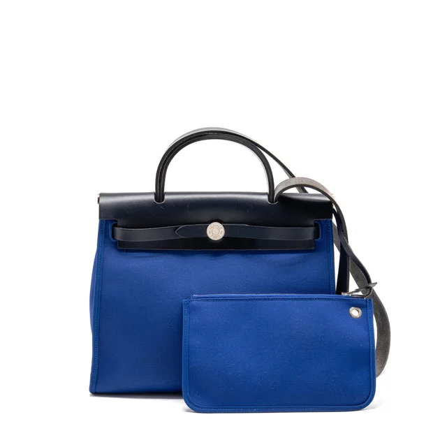 Hermès Herbag 31 Zip Bag Canvas/Hunter Leather Bleu Electrique/Bleu Indigo SHW Stamp A in Blue Canvas from EMIER