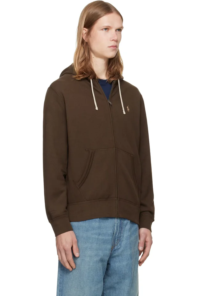 Polo Ralph Lauren Brown Fleece Full-Zip Hoodie, photo 2 of 4 from SSENSE