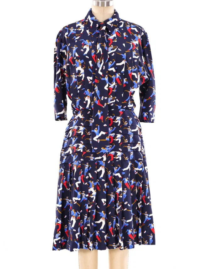 1992 Yves Saint Laurent Sailor Printed Silk Dress in Multicolor Silk from Arcade Vintage