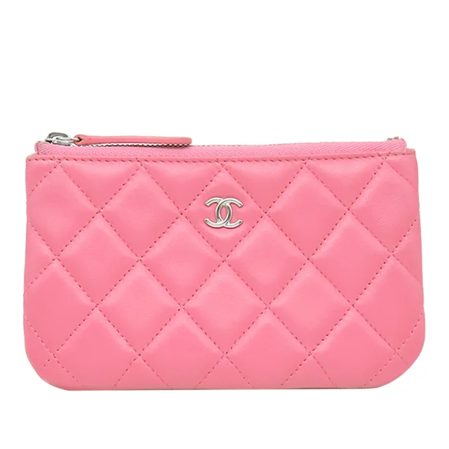 Pink Chanel CC Quilted Lambskin Pouch in Pink Lambskin from Designer Revival