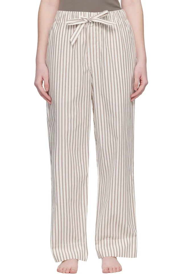 Tekla Off-White & Brown Poplin Pyjama Pants, image 1 of 1 from SSENSE