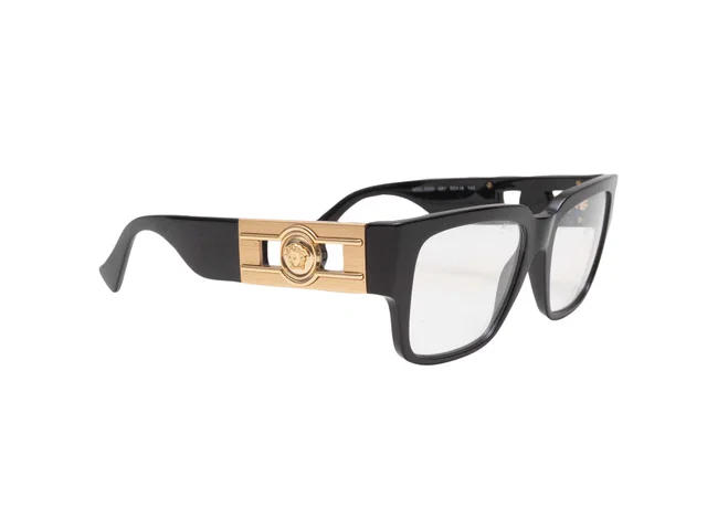 Black Versace Rectangular Medusa Glasses in Black from Designer Revival