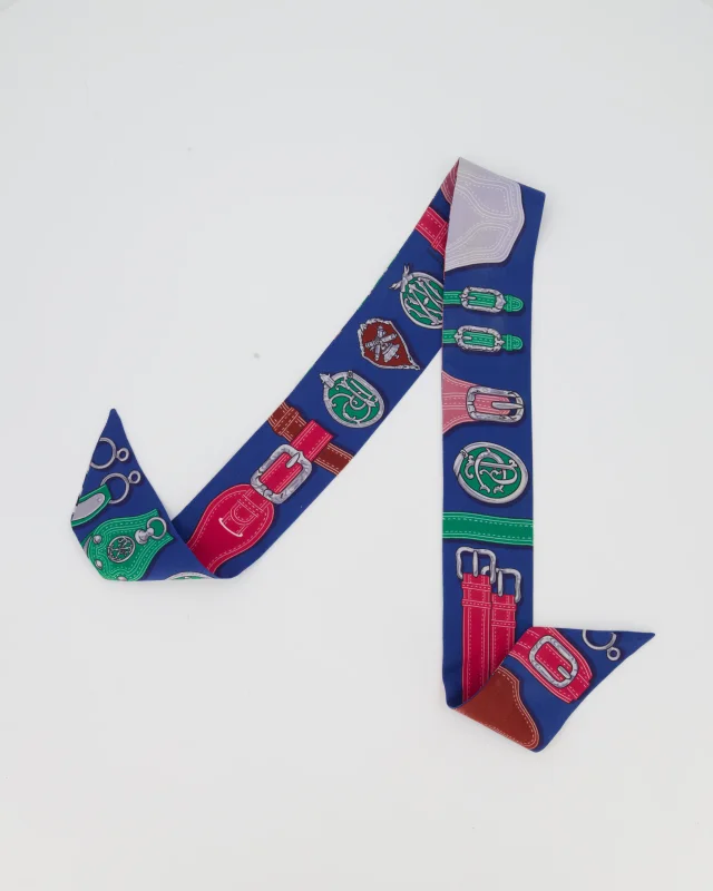 Hermès Harnais Des Presidents Silk Twilly in Blue in Blue Silk from Sellier, photo 3 of 5