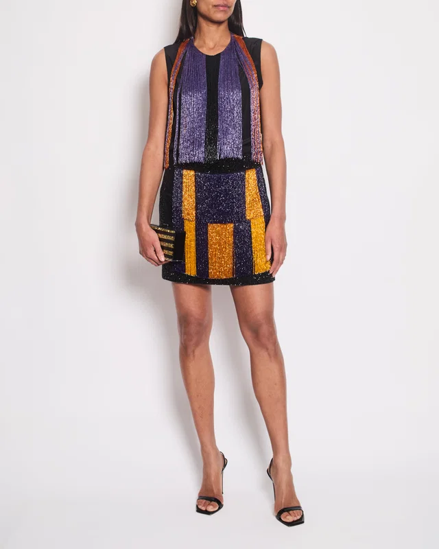 Balmain Black Embellished Sequin Velvet Mini Skirt Size FR 38 (UK 10) in Black Velvet from Sellier