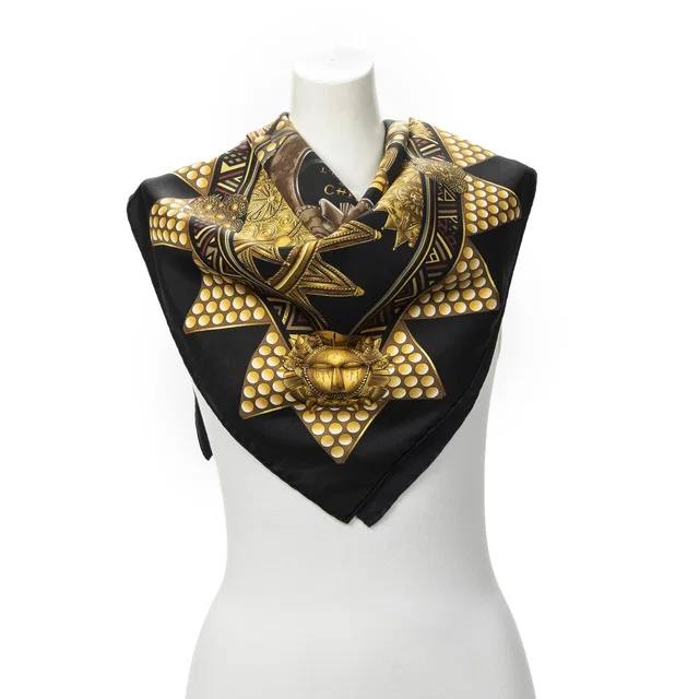 Hermès Scarf Black Gold Silk in Black Silk from The Reluxe
