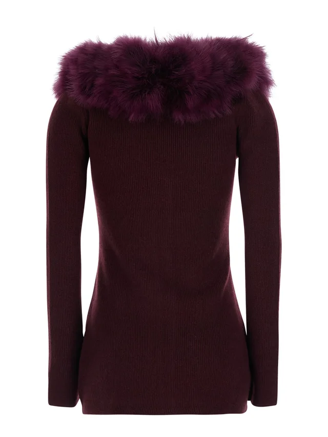 Blumarine Faux Fur Trim Ribbed Cardigan, photo 3 of 4 from SENSER